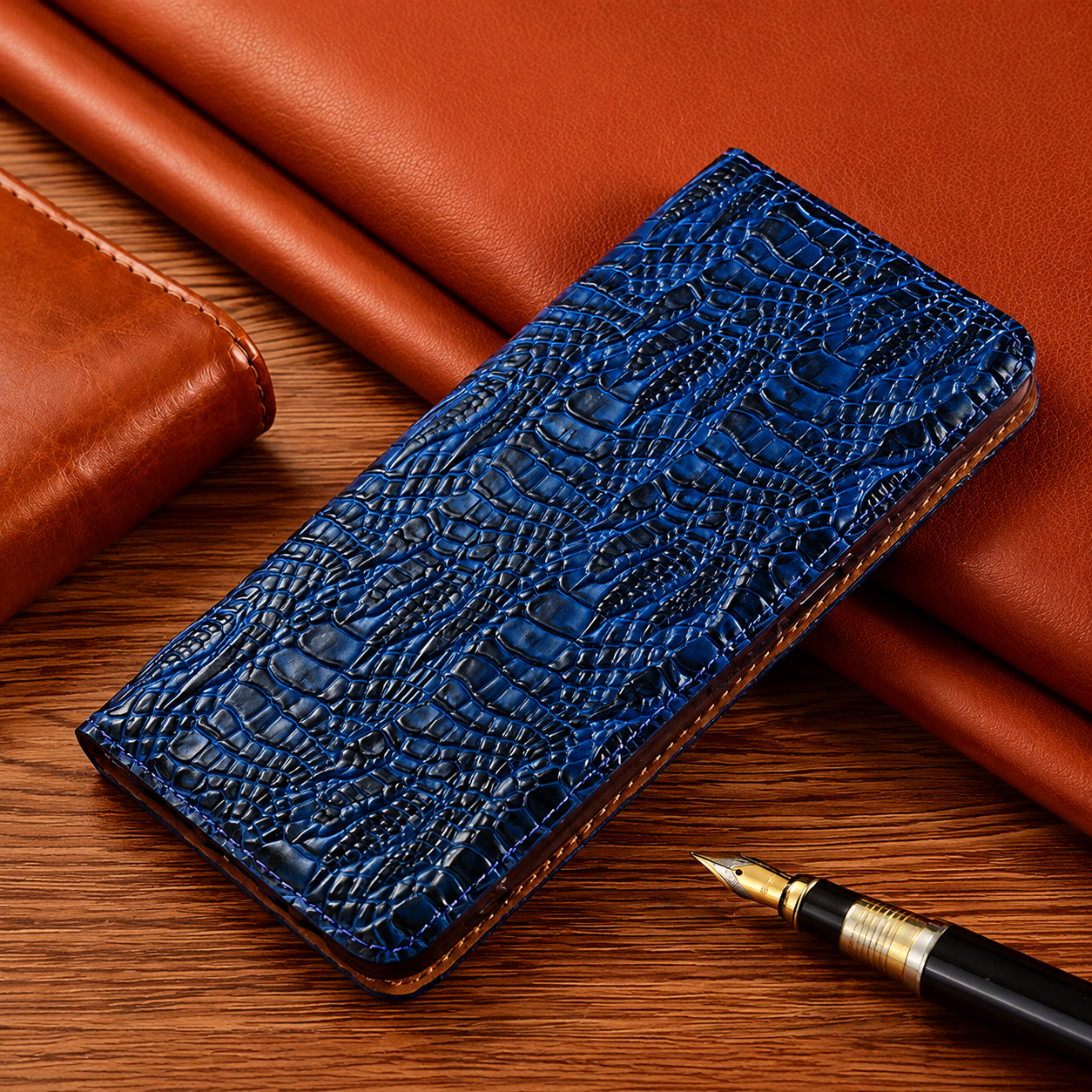 Premium iPhone Case Genuine Leather Flip Cover Card Holder Shockproof Non Slip Grip Full Protection Durable Protective Case Luxury Design Magnetic Closure