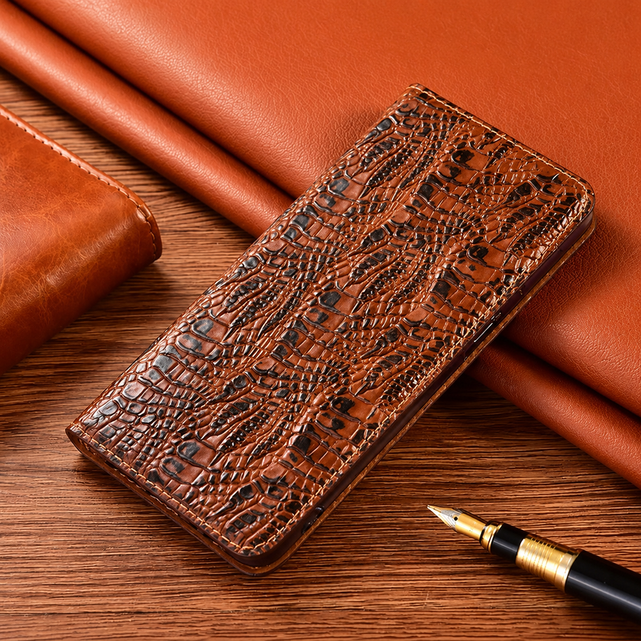 Premium iPhone Case Genuine Leather Flip Cover Card Holder Shockproof Non Slip Grip Full Protection Durable Protective Case Luxury Design Magnetic Closure