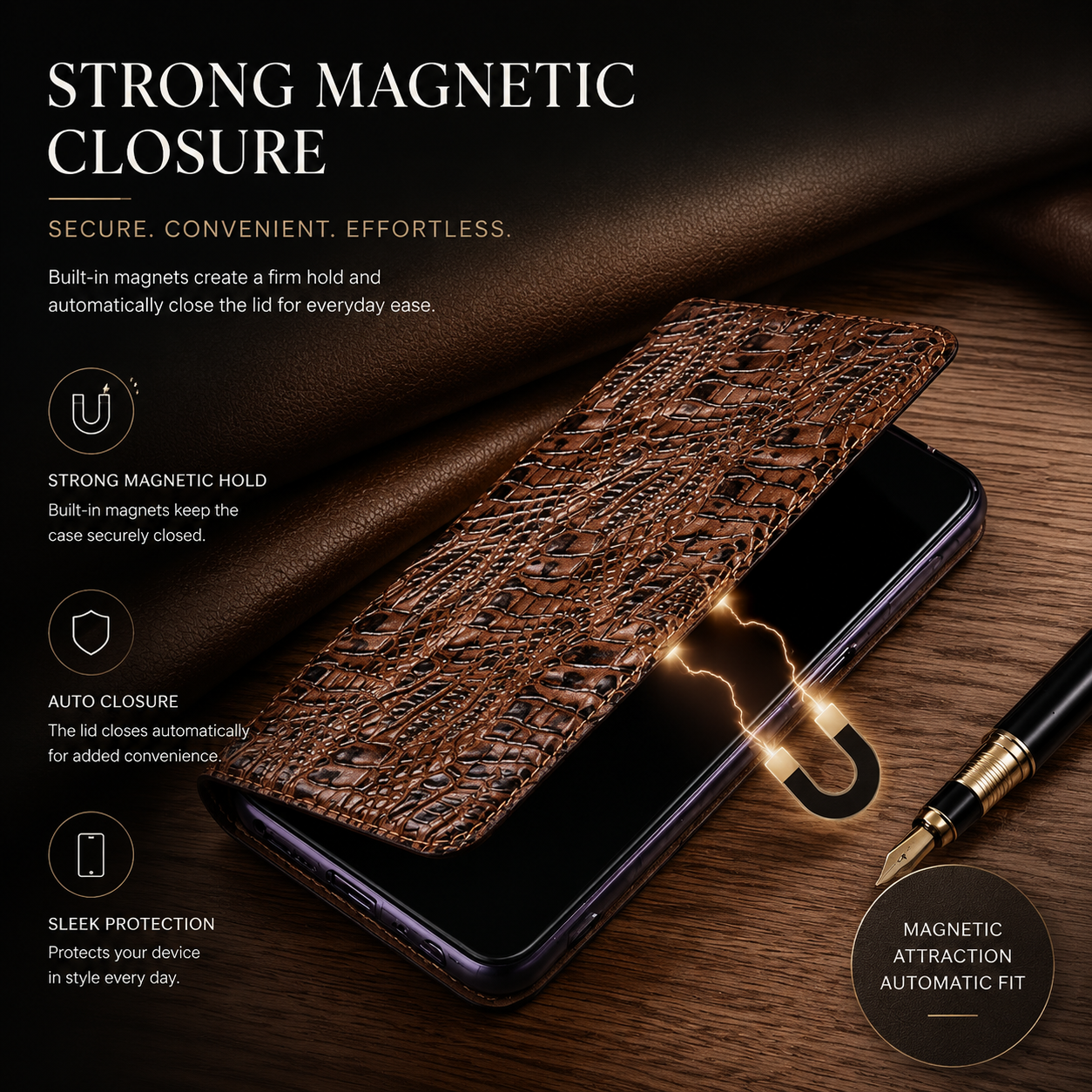 Premium iPhone Case Genuine Leather Flip Cover Card Holder Shockproof Non Slip Grip Full Protection Durable Protective Case Luxury Design Magnetic Closure