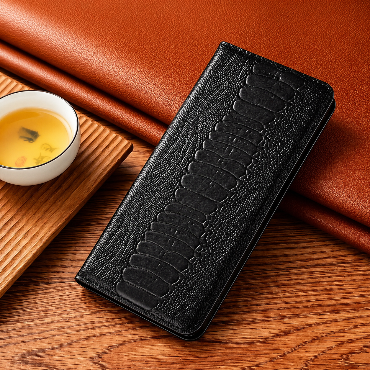 Premium iPhone Case Genuine Leather Flip Wallet Cover Card Slots Camera Lens Protection Magnetic Closure Shockproof Full Protection Slim Design