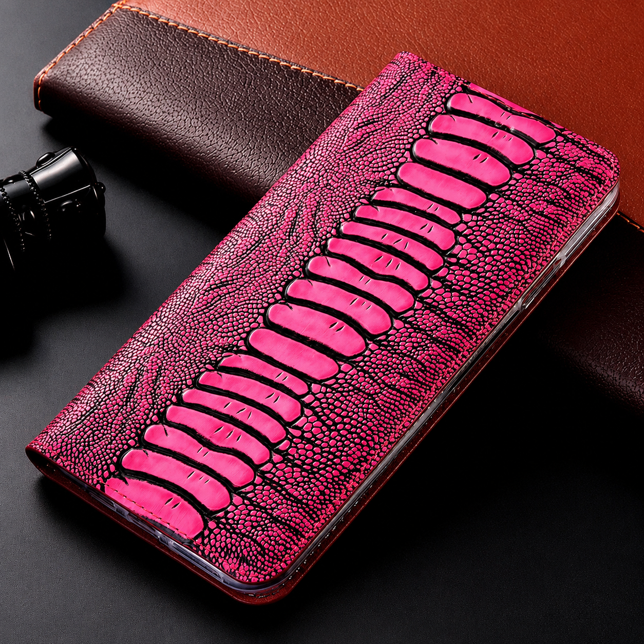 Premium iPhone Case Genuine Leather Flip Wallet Cover Card Slots Camera Lens Protection Magnetic Closure Shockproof Full Protection Slim Design