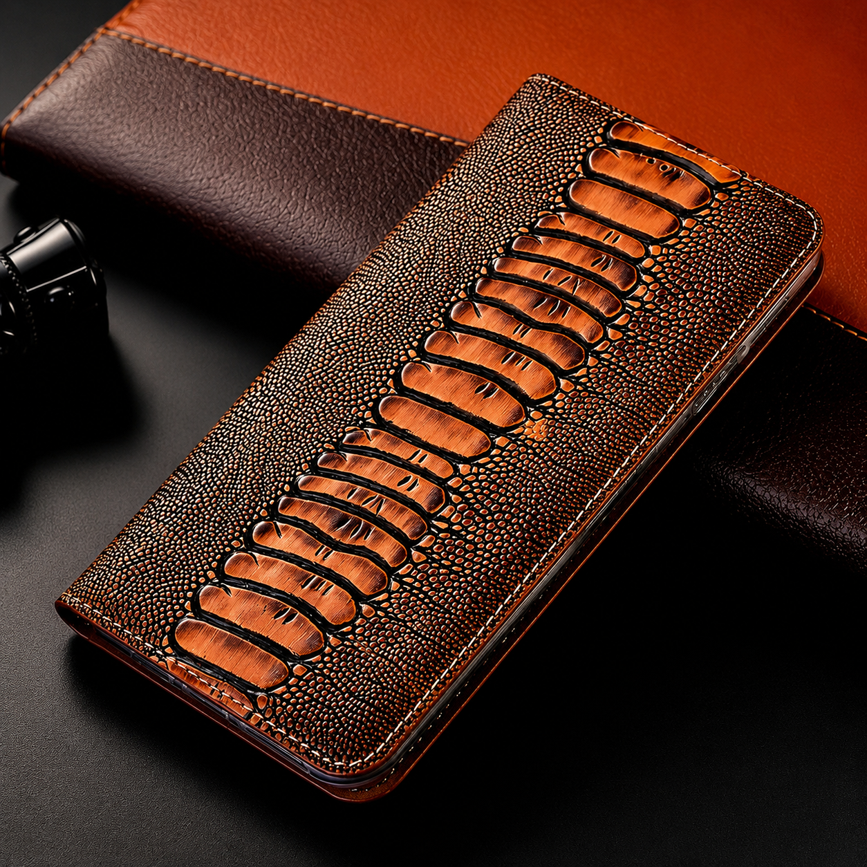 Premium iPhone Case Genuine Leather Flip Wallet Cover Card Slots Camera Lens Protection Magnetic Closure Shockproof Full Protection Slim Design