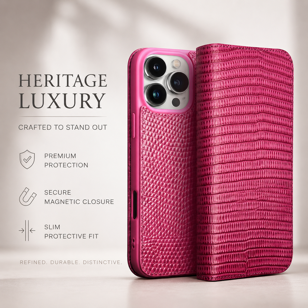 Premium iPhone Case Genuine Leather Flip Wallet Cover Magnetic Closure Kickstand Holder Camera Lens Protection Secure Card Storage Full Body Design