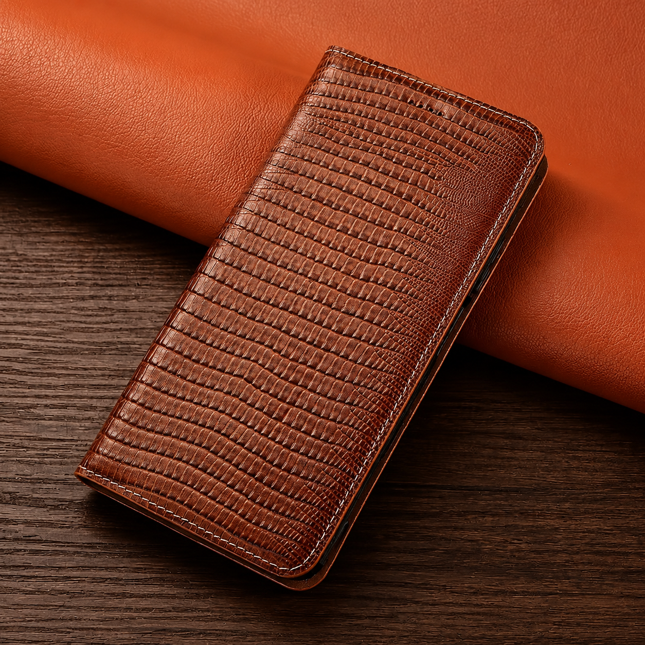 Premium iPhone Case Genuine Leather Flip Wallet Cover Magnetic Closure Kickstand Holder Camera Lens Protection Secure Card Storage Full Body Design