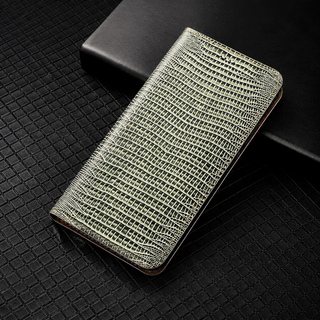 Premium iPhone Case Genuine Leather Flip Wallet Cover Magnetic Closure Kickstand Holder Camera Lens Protection Secure Card Storage Full Body Design