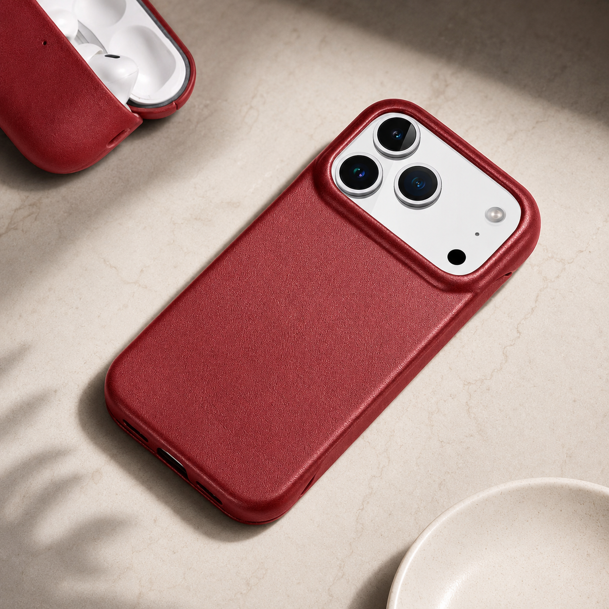 Premium iPhone Case Genuine Leather Folio Cover with Magnetic Closure, Camera Lens Protection, Wireless Charging Support and Shockproof Design