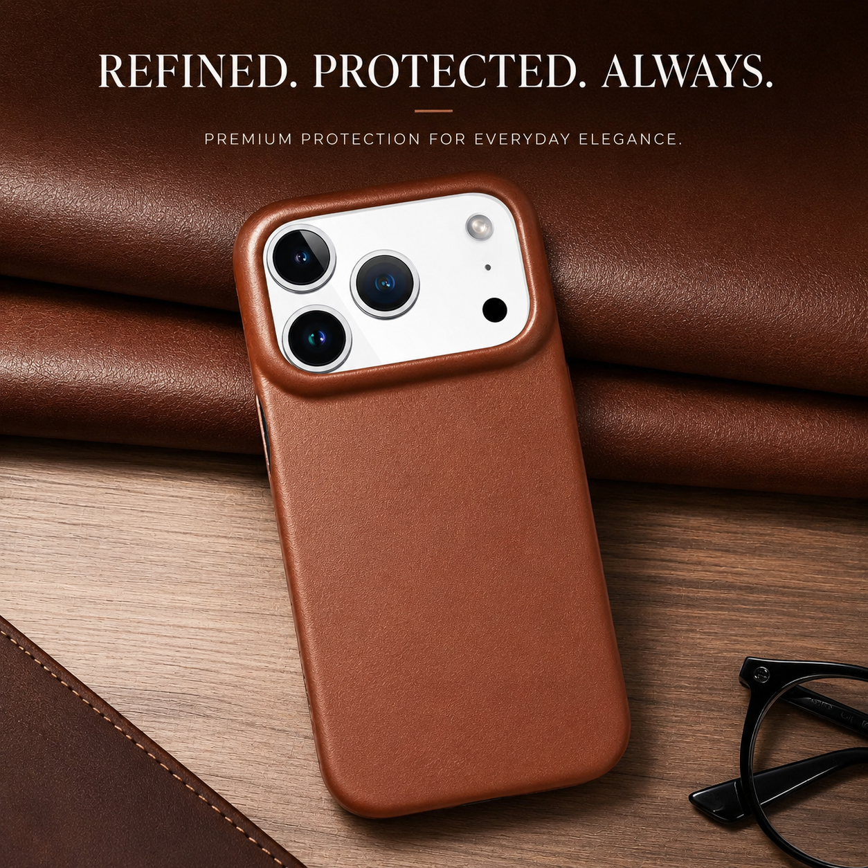Premium iPhone Case Genuine Leather Folio Cover with Magnetic Closure, Camera Lens Protection, Wireless Charging Support and Shockproof Design