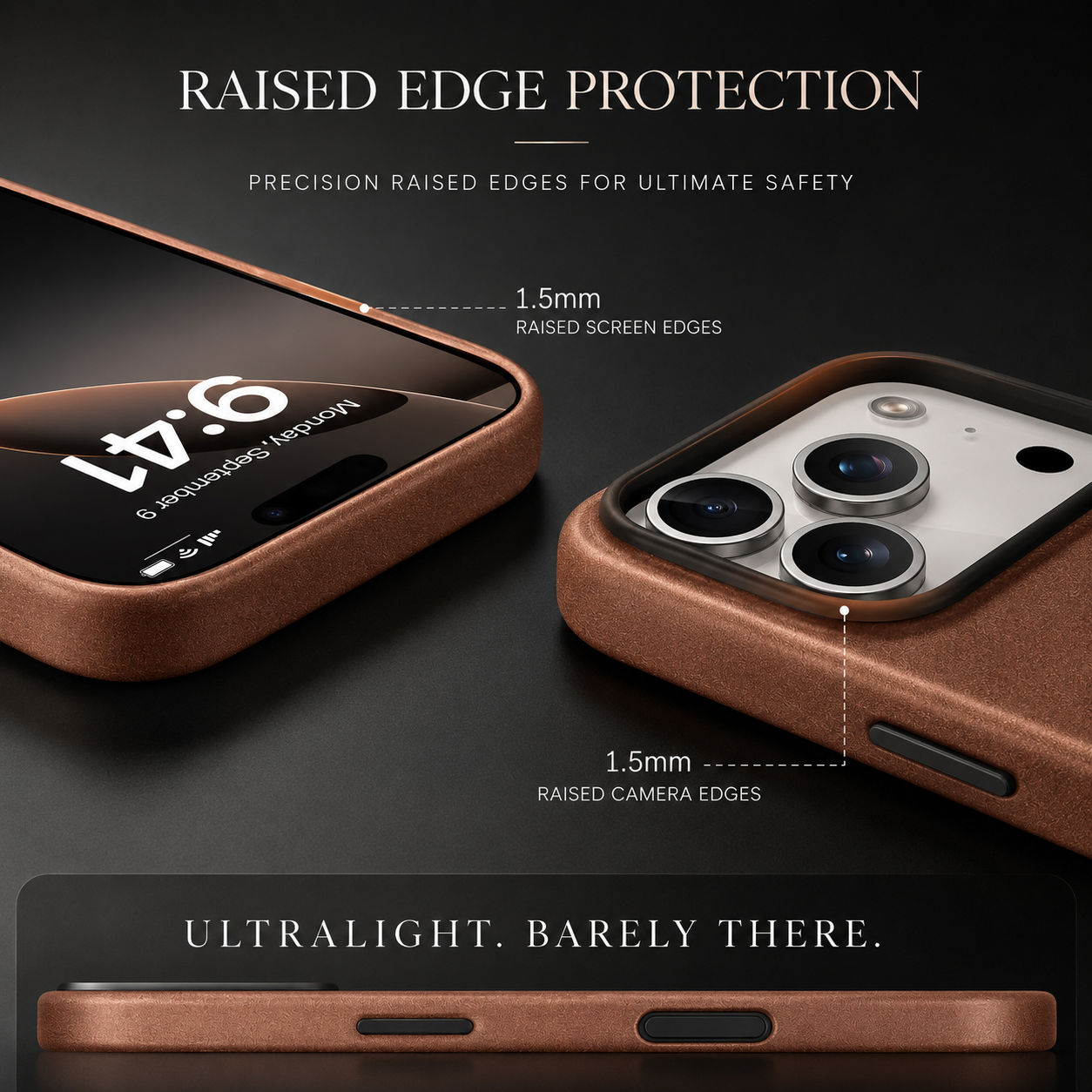Premium iPhone Case Genuine Leather MagSafe Compatible Cover, Shockproof Full-Coverage Protection with Anti-Fingerprint Finish and Non-Slip Grip
