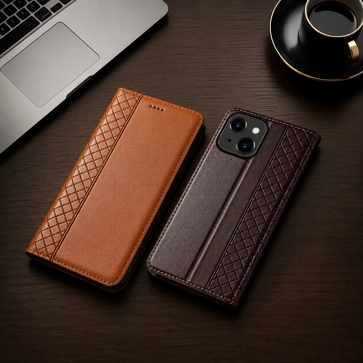 Premium iPhone Case Genuine Leather Wallet Cover Camera Lens Protection Magnetic Flip Kickstand Shockproof TPU Bumper Full Coverage Design