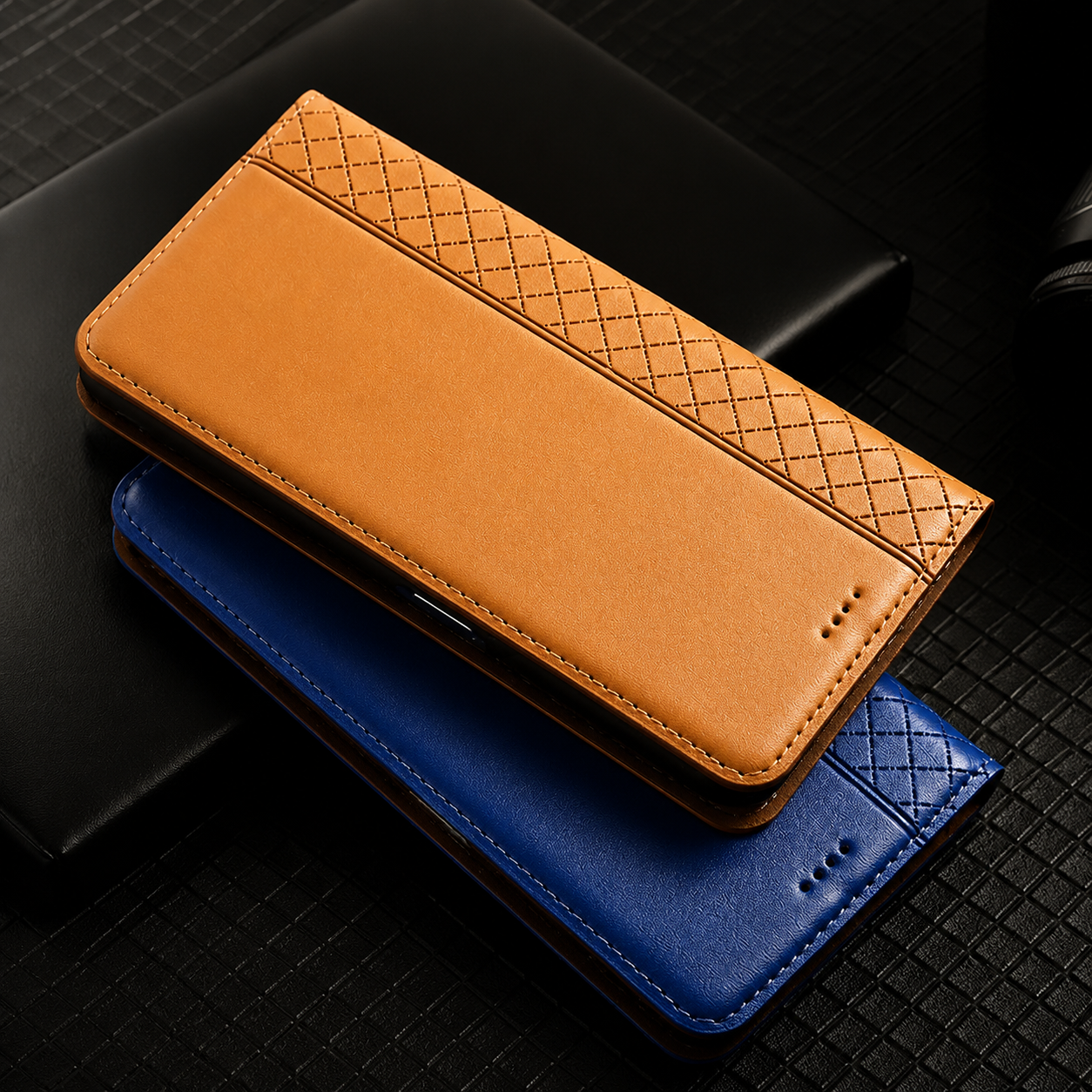 Premium iPhone Case Genuine Leather Wallet Cover Camera Lens Protection Magnetic Flip Kickstand Shockproof TPU Bumper Full Coverage Design