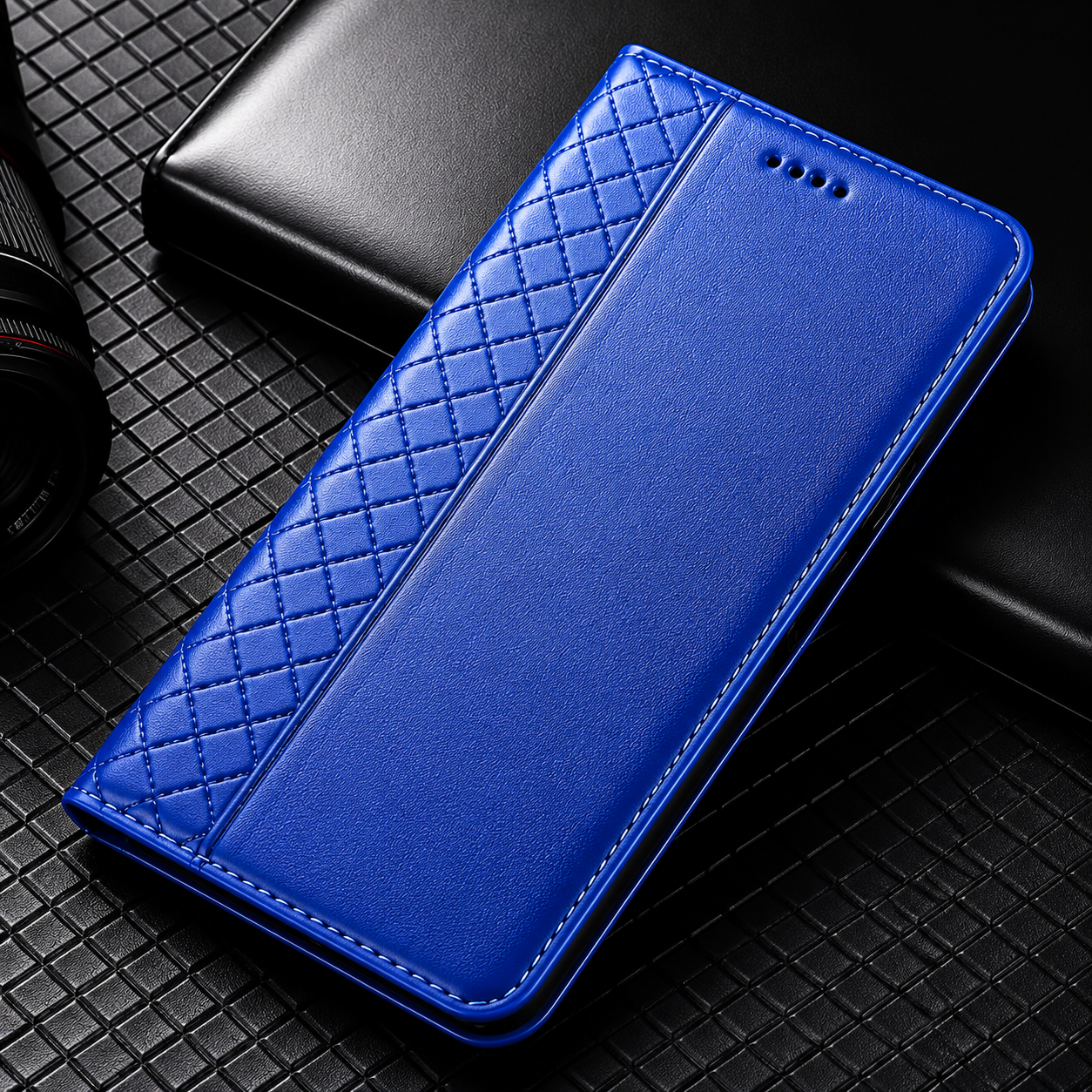 Premium iPhone Case Genuine Leather Wallet Cover Camera Lens Protection Magnetic Flip Kickstand Shockproof TPU Bumper Full Coverage Design