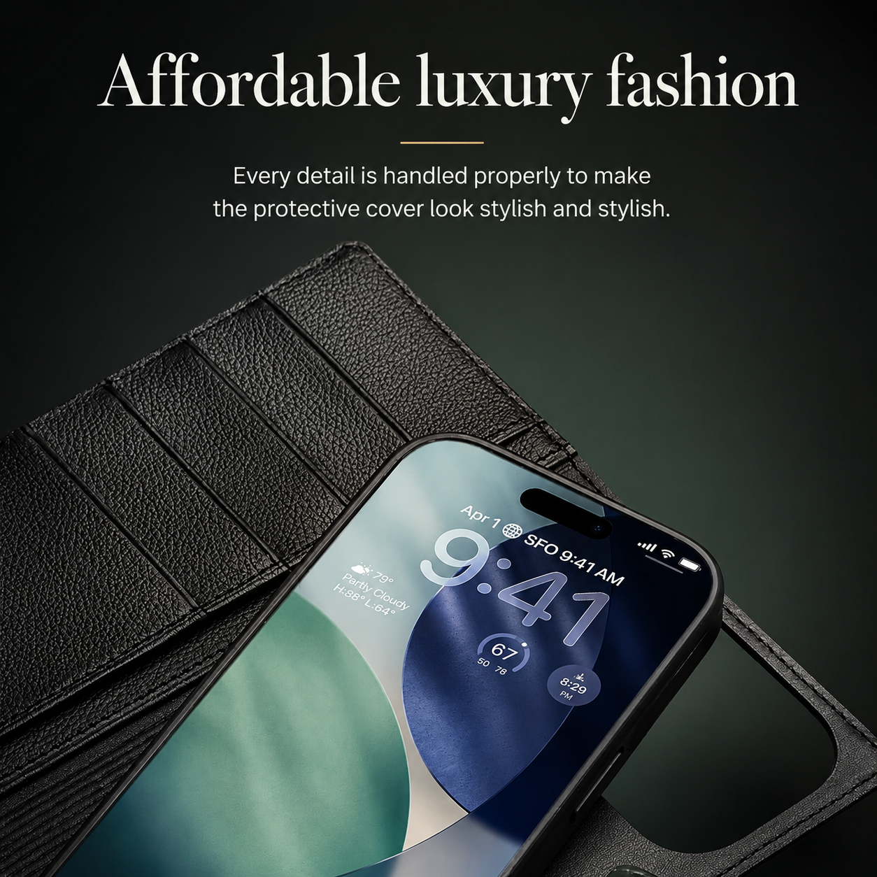 Premium iPhone Case Genuine Leather Wallet Cover Card Holder Flip Stand Protective Case Shockproof Ultra Slim Design Anti Fingerprint Everyday Carry