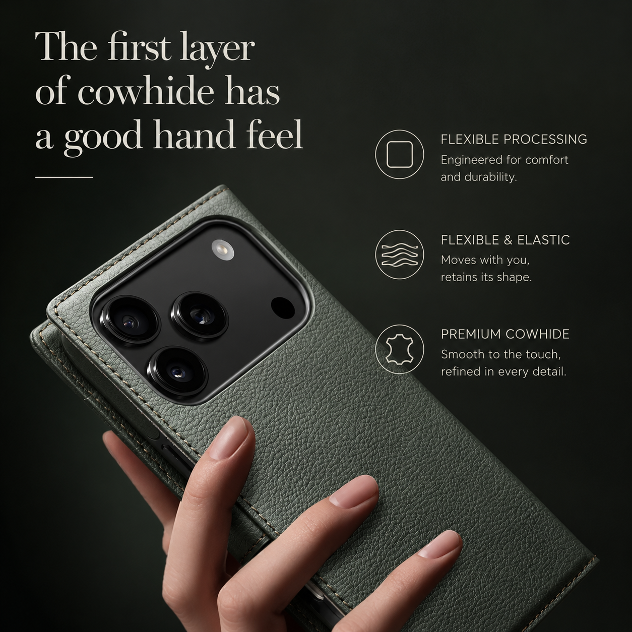 Premium iPhone Case Genuine Leather Wallet Cover Card Holder Flip Stand Protective Case Shockproof Ultra Slim Design Anti Fingerprint Everyday Carry