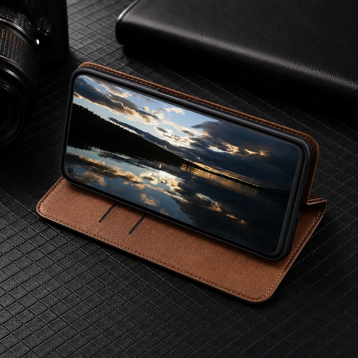 Premium iPhone Case Genuine Leather Wallet Cover Card Holder Magnetic Closure Kickstand Protective Cover Water Resistant Anti Fingerprint Design