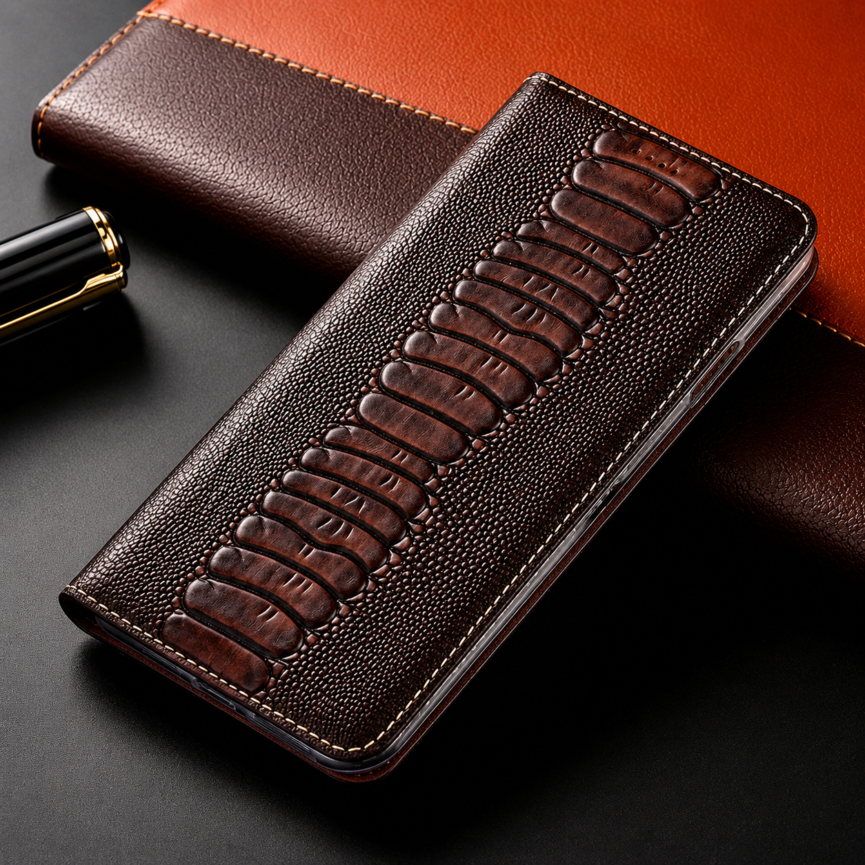 Premium iPhone Case Genuine Leather Wallet Cover Card Holder Magnetic Closure Kickstand Protective Cover Water Resistant Anti Fingerprint Design