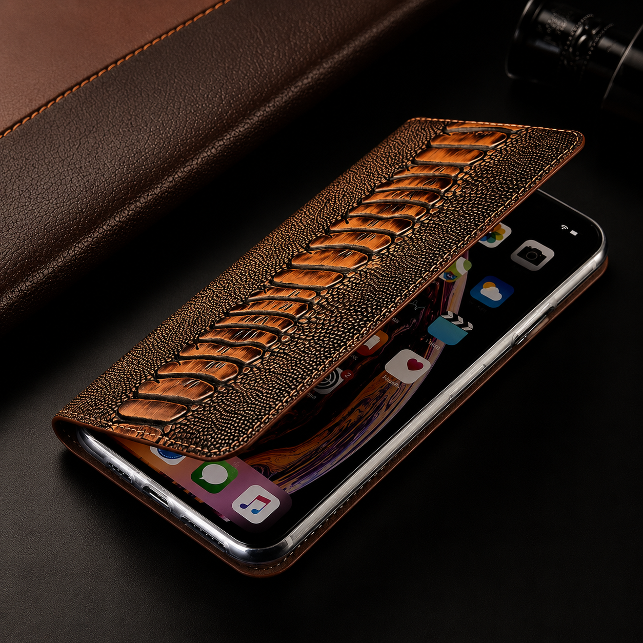 Premium iPhone Case Genuine Leather Wallet Cover Card Holder Magnetic Closure Kickstand Protective Cover Water Resistant Anti Fingerprint Design