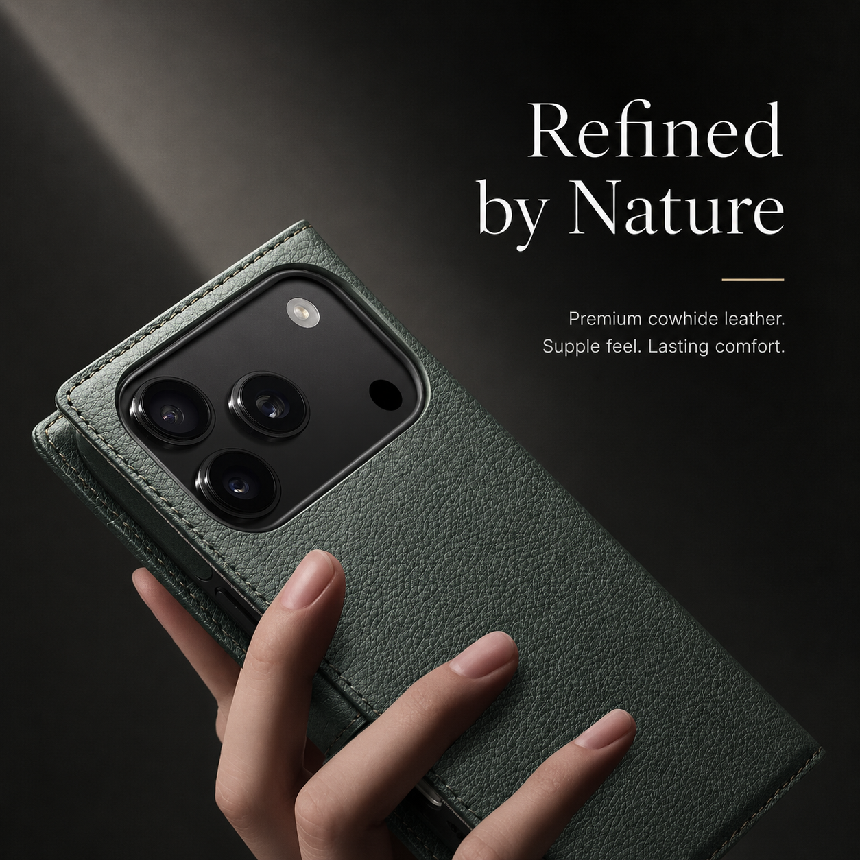Premium iPhone Case Genuine Leather Wallet Flip Cover Card Holder Shockproof Protective Case Horizontal Stand Function Slim Lightweight Design