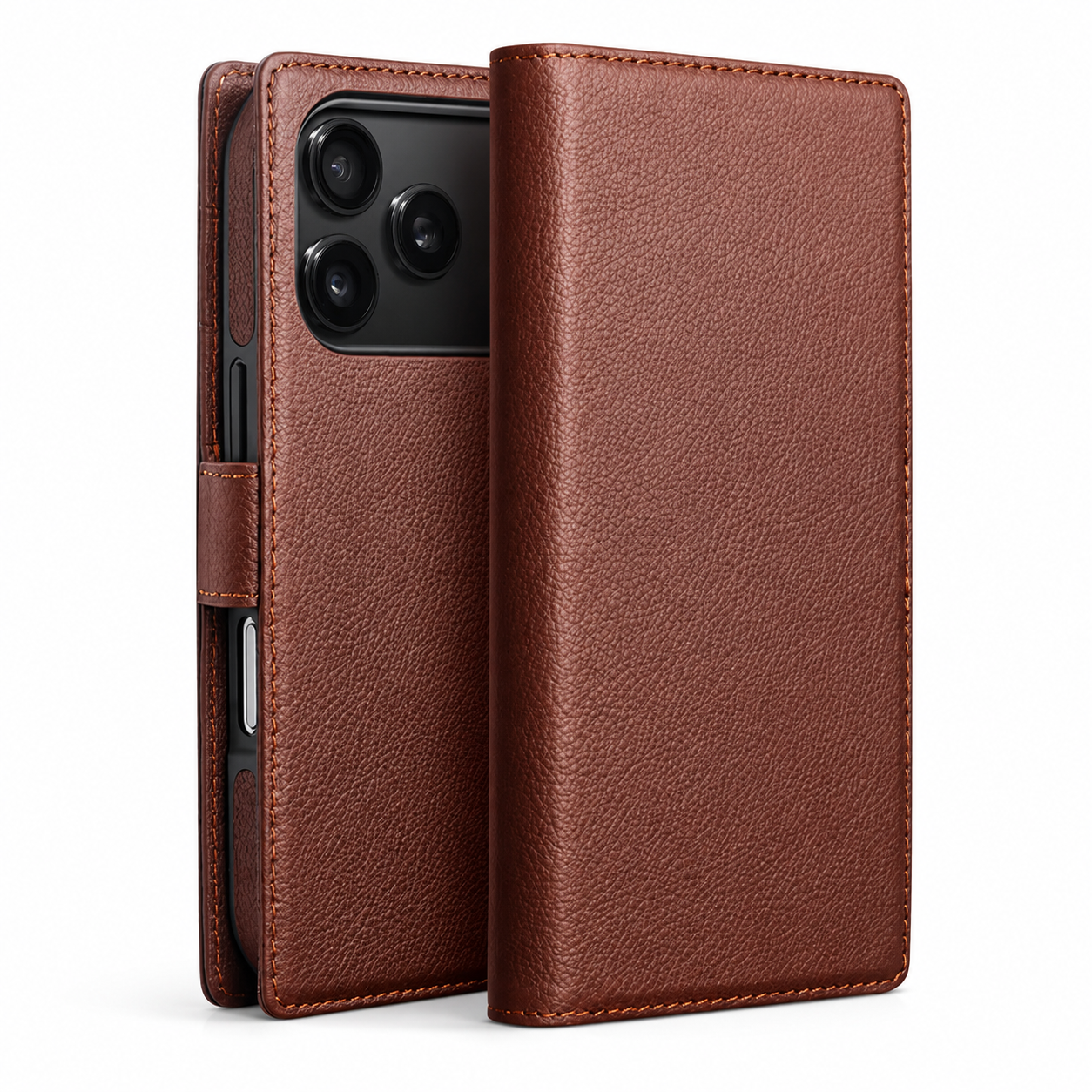 Premium iPhone Case Genuine Leather Wallet Flip Cover Card Holder Shockproof Protective Case Horizontal Stand Function Slim Lightweight Design