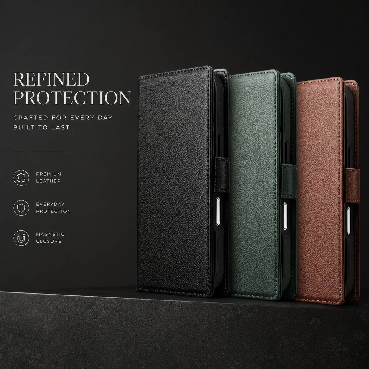 Premium iPhone Case Genuine Leather Wallet Flip Cover Card Holder Shockproof Protective Case Horizontal Stand Function Slim Lightweight Design