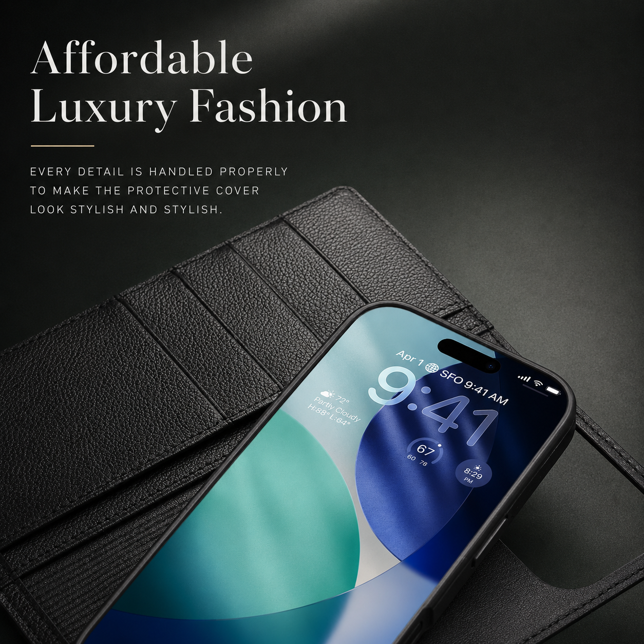 Premium iPhone Case Genuine Leather Wallet Flip Cover Card Holder Shockproof Protective Case Horizontal Stand Function Slim Lightweight Design
