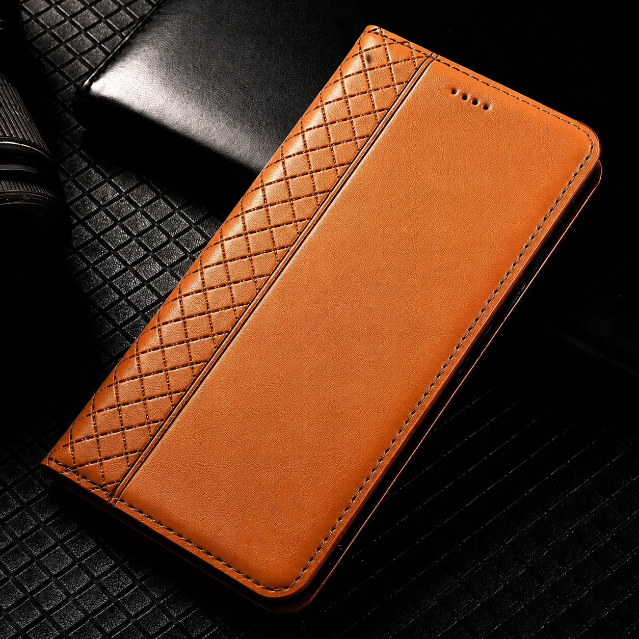 Premium iPhone Case Genuine Nappa Leather Wallet Flip Cover Card Holder Magnetic Closure Shockproof Stand Function Full Body Business Design