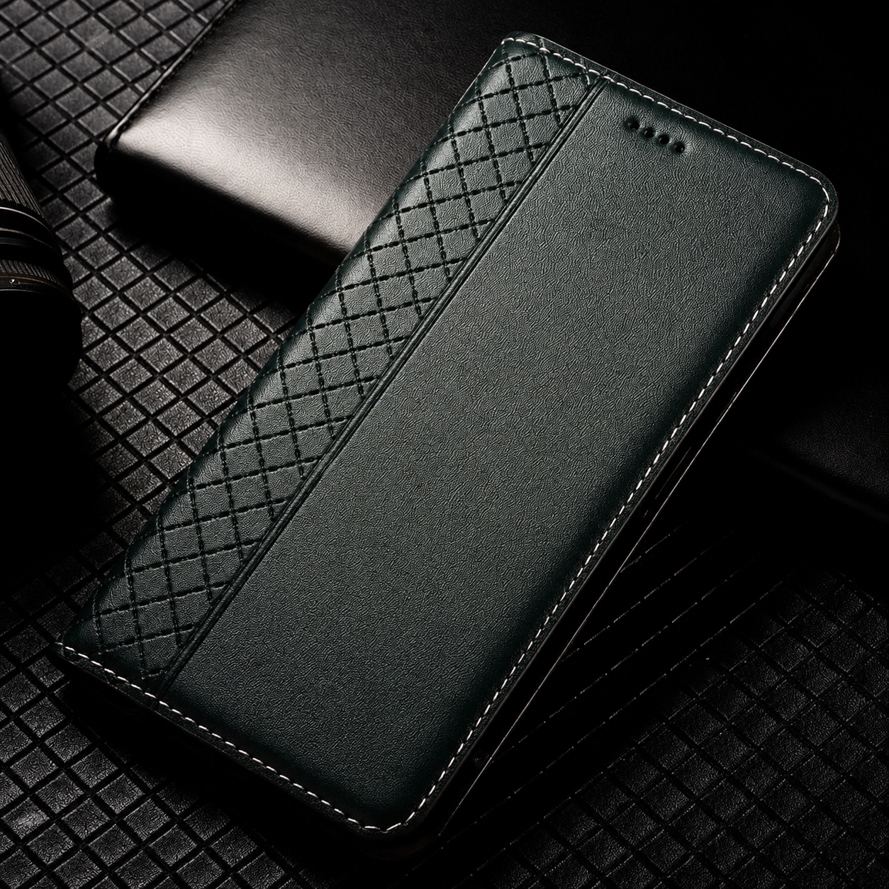 Premium iPhone Case Genuine Nappa Leather Wallet Flip Cover Card Holder Magnetic Closure Shockproof Stand Function Full Body Business Design