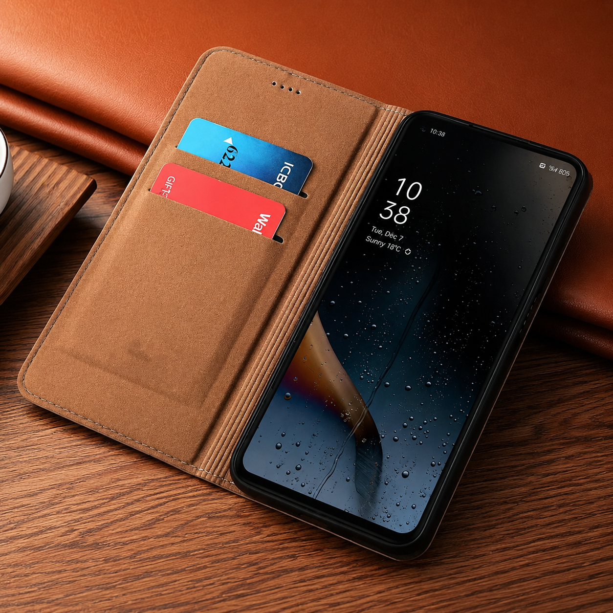 Premium iPhone Case Genuine Nappa Leather Wallet Flip Cover Card Holder Magnetic Closure Shockproof Stand Function Full Body Business Design