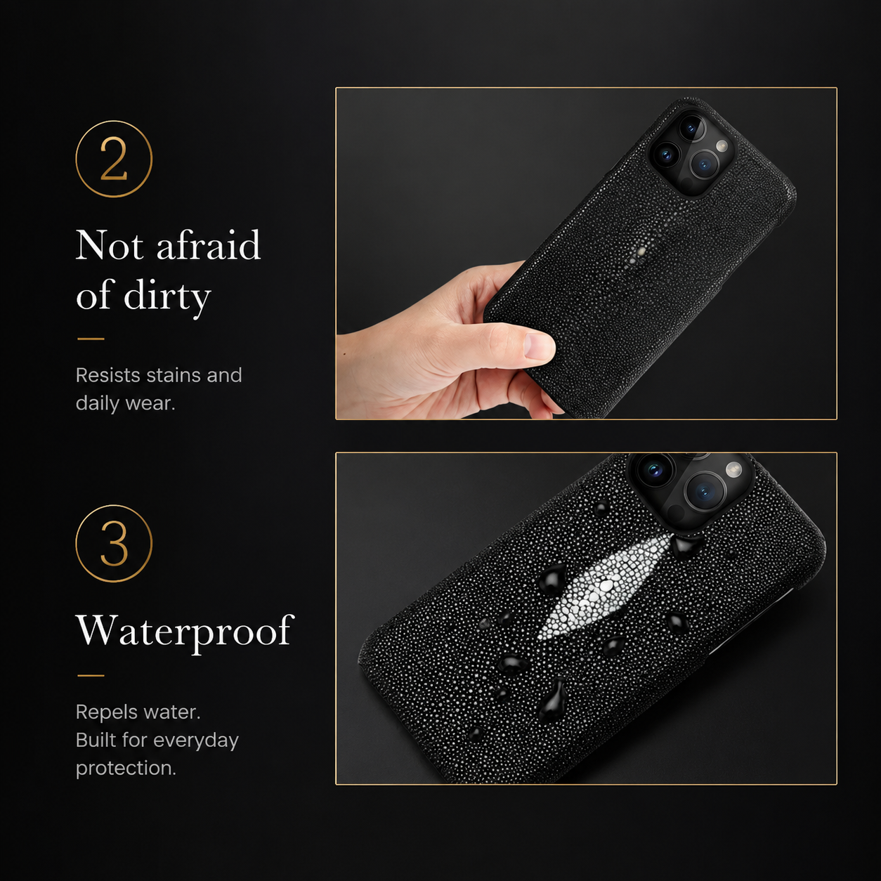 Premium iPhone Case Genuine Stingray Leather Cover Shockproof Anti Fingerprint Non Slip Grip Lightweight Durable Protective Case Luxury Design