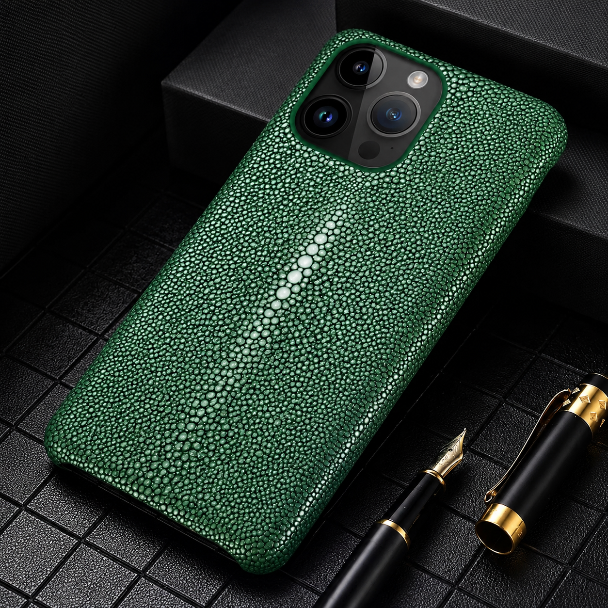 Premium iPhone Case Genuine Stingray Leather Cover Shockproof Anti Fingerprint Non Slip Grip Lightweight Durable Protective Case Luxury Design