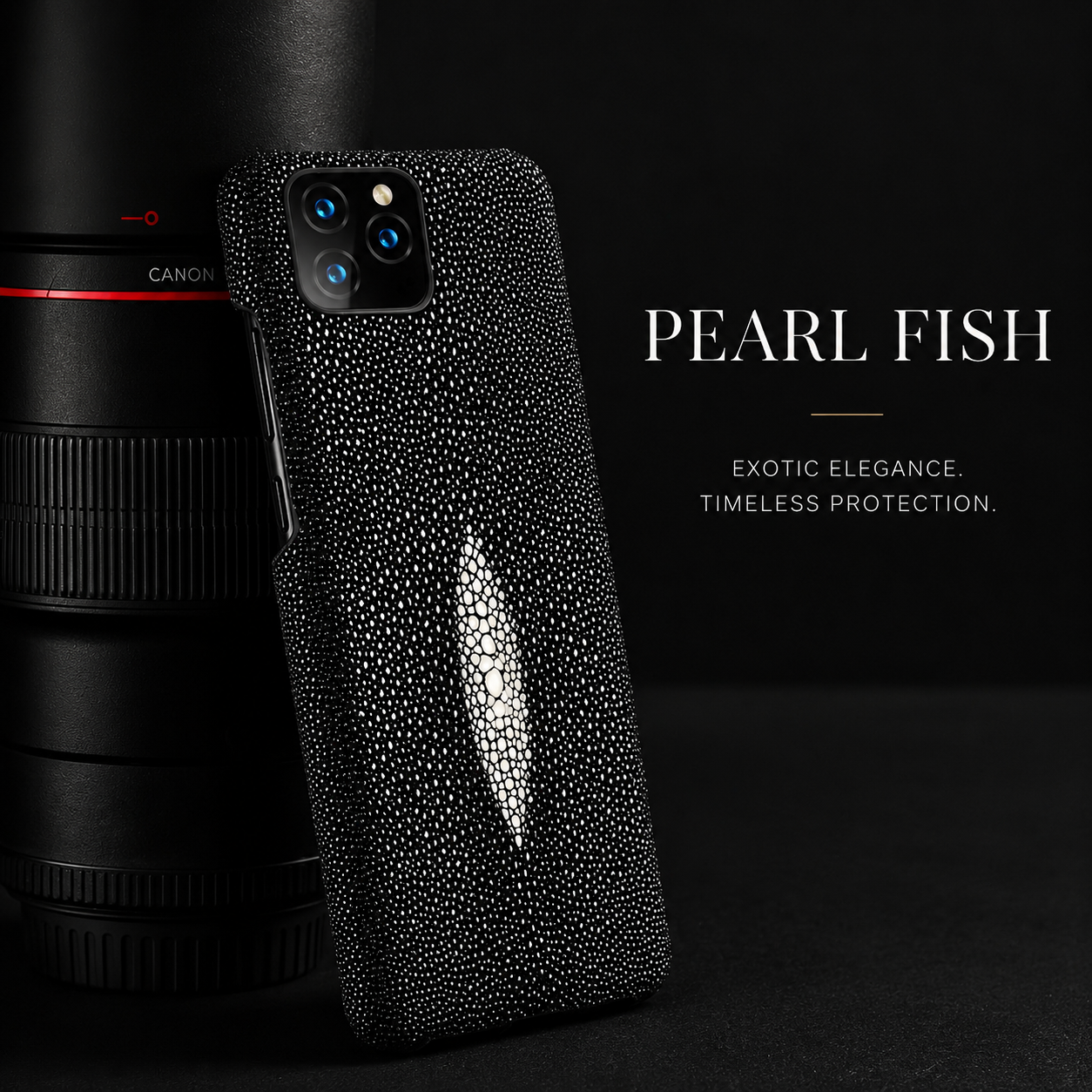 Premium iPhone Case Genuine Stingray Leather Cover with Camera Lens Protection, Shockproof Anti Scratch Design, Lightweight Half Wrapped Fit