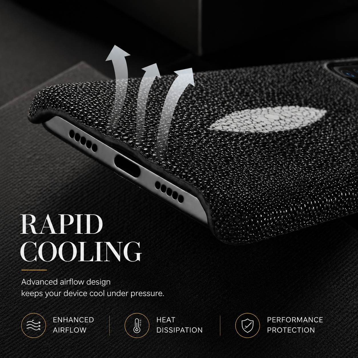 Premium iPhone Case Genuine Stingray Leather Cover with Camera Lens Protection, Shockproof Anti Scratch Design, Lightweight Half Wrapped Fit