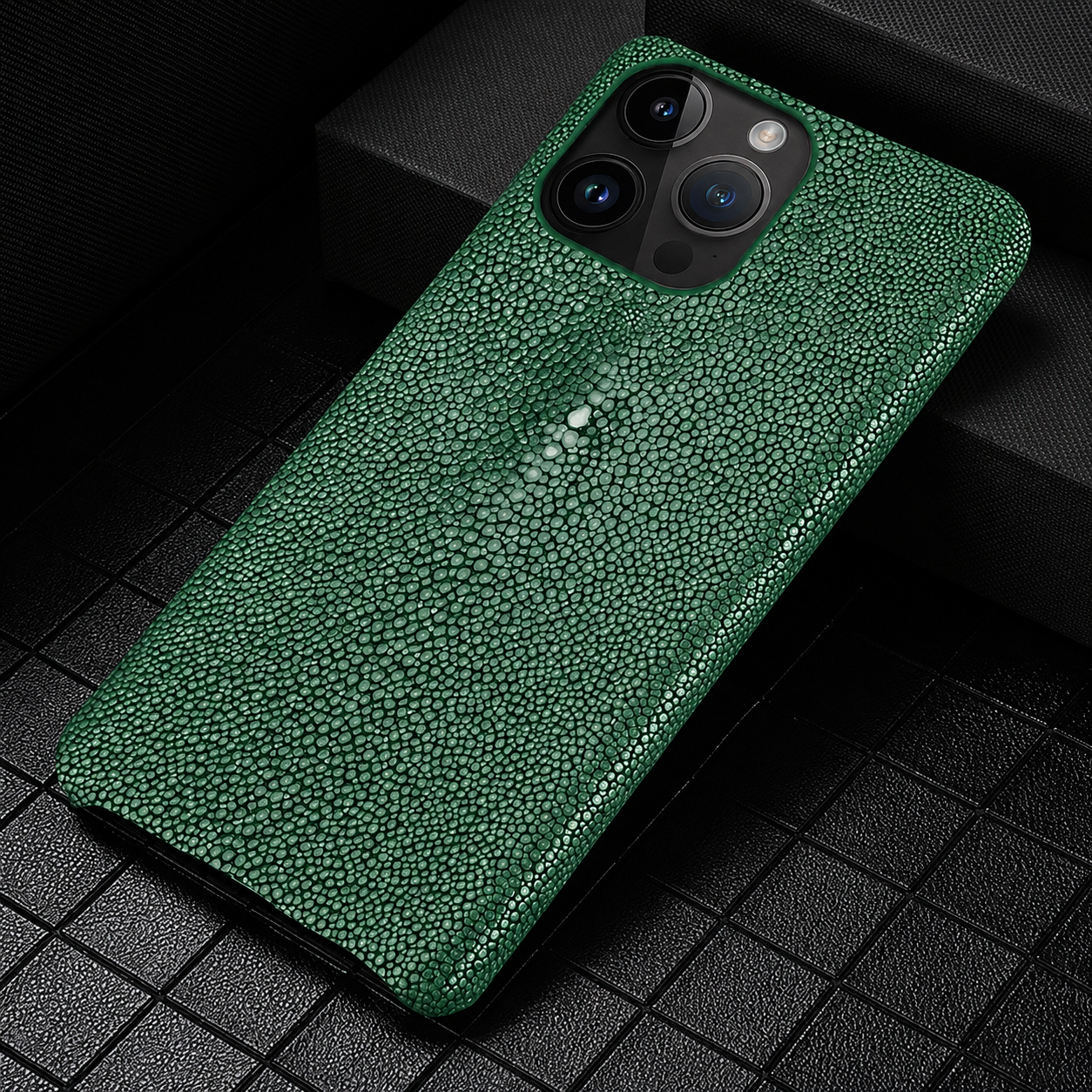 Premium iPhone Case Genuine Stingray Leather Cover with Camera Lens Protection, Shockproof Anti Scratch Design, Lightweight Half Wrapped Fit