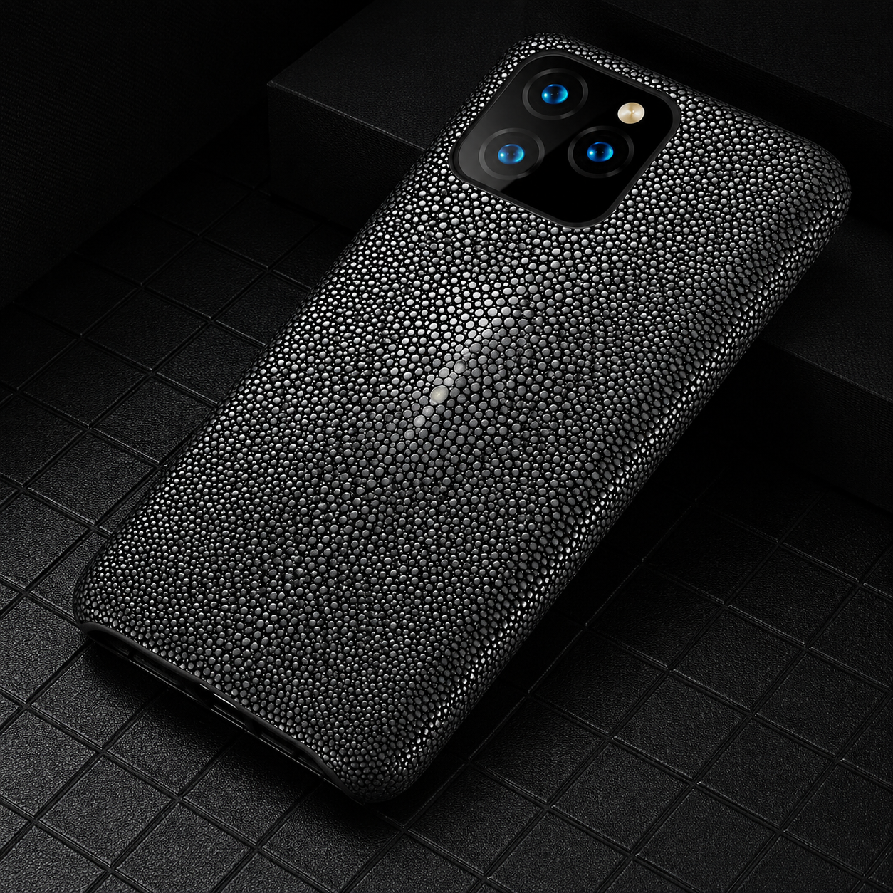 Premium iPhone Case Genuine Stingray Leather Cover with Camera Lens Protection, Shockproof Anti Scratch Design, Lightweight Half Wrapped Fit
