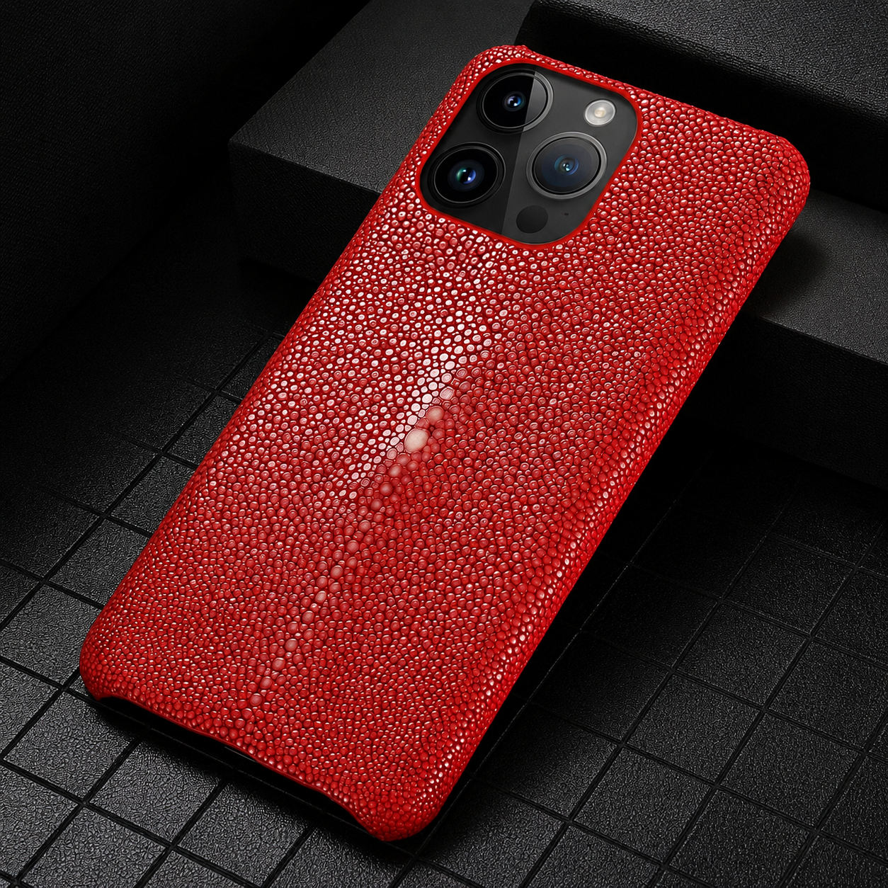 Premium iPhone Case Genuine Stingray Leather Cover with Camera Lens Protection, Shockproof Anti Scratch Design, Lightweight Half Wrapped Fit