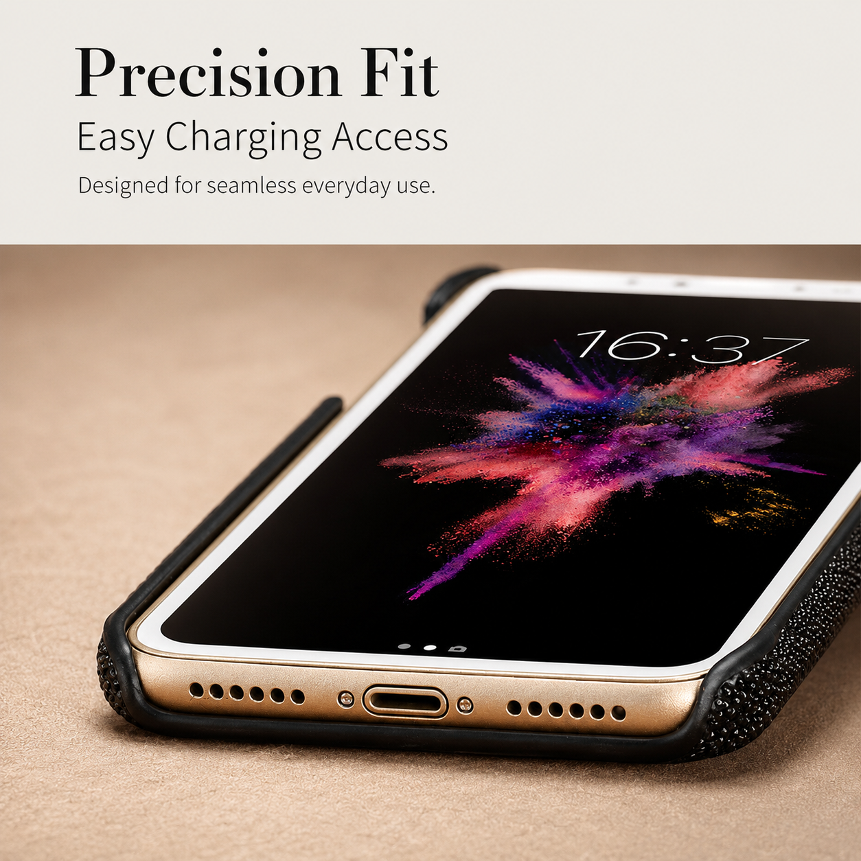 Premium iPhone Case Genuine Stingray Leather Cover with Camera Lens Protection, Shockproof Anti Scratch Design, Lightweight Half Wrapped Fit