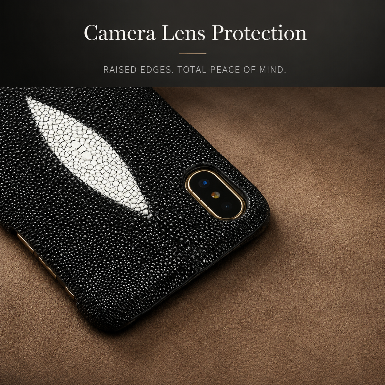 Premium iPhone Case Genuine Stingray Leather Cover with Camera Lens Protection, Shockproof Anti Scratch Design, Lightweight Half Wrapped Fit