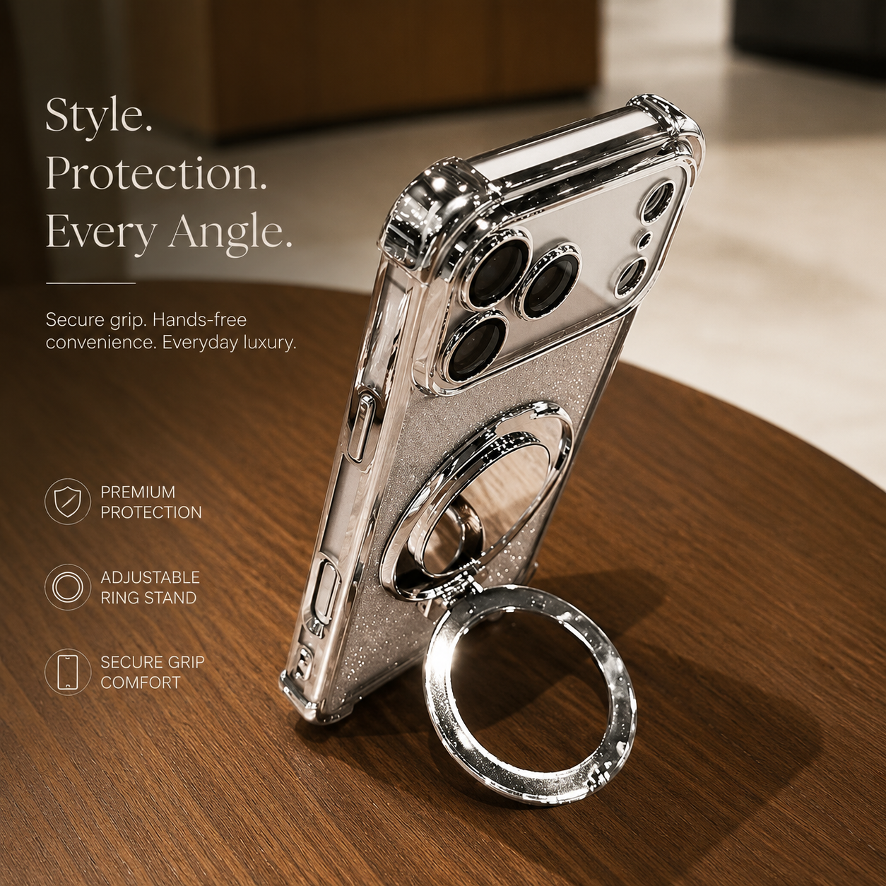 Premium iPhone Case Glitter Mirror Design with Magnetic Bracket, Shockproof Silicone Construction, Anti Scratch Dustproof Surface, Non Slip Grip