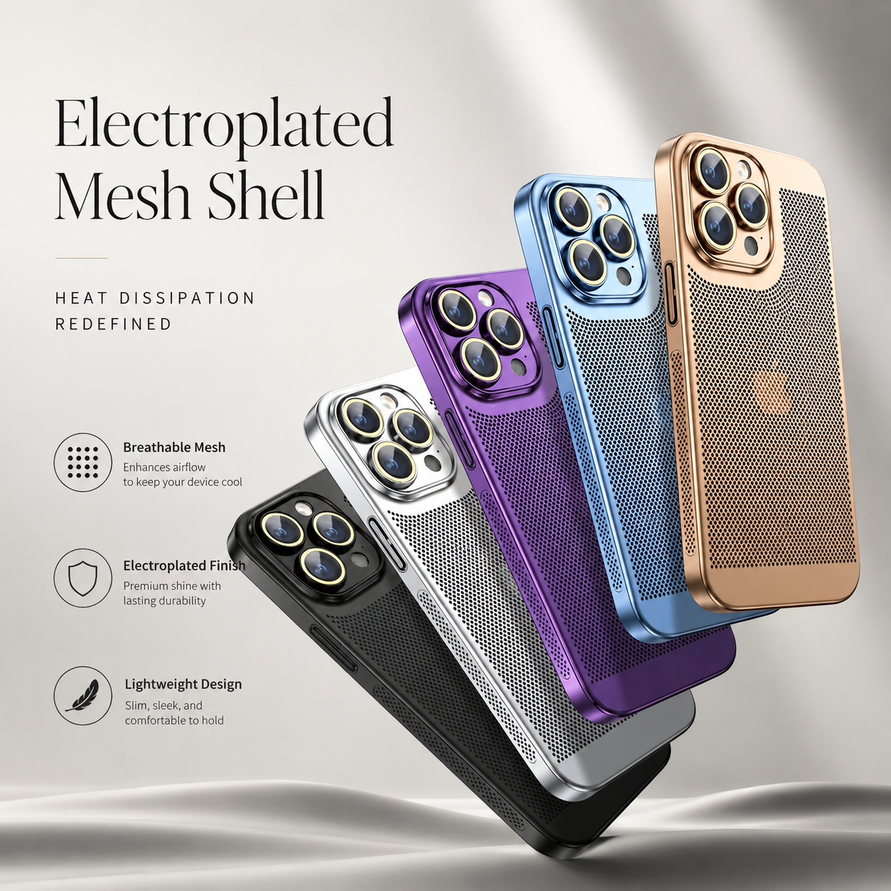 Premium iPhone Case Heat Dissipation Cooling Cover Anti Fingerprint Anti Scratch PC Shell Non Slip Lightweight Protective Design with Ventilated Airflow Structure