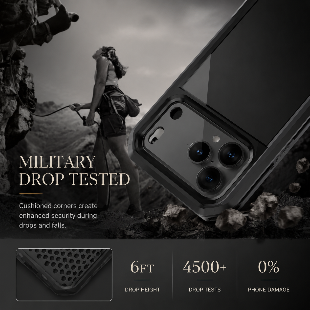 Premium iPhone Case Heavy Duty Aluminum Armor Construction with Camera Lens Protection, Dual Layer Metal TPU Build, Durable Shockproof Design
