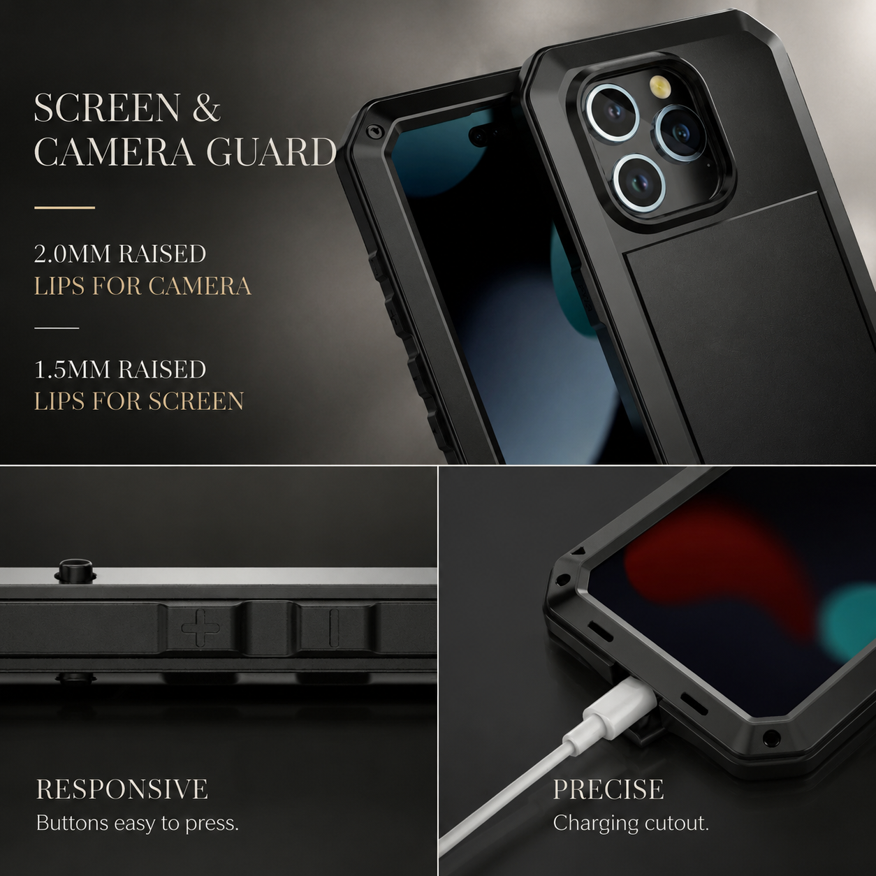 Premium iPhone Case Heavy Duty Aluminum Armor Construction with Camera Lens Protection, Dual Layer Metal TPU Build, Durable Shockproof Design