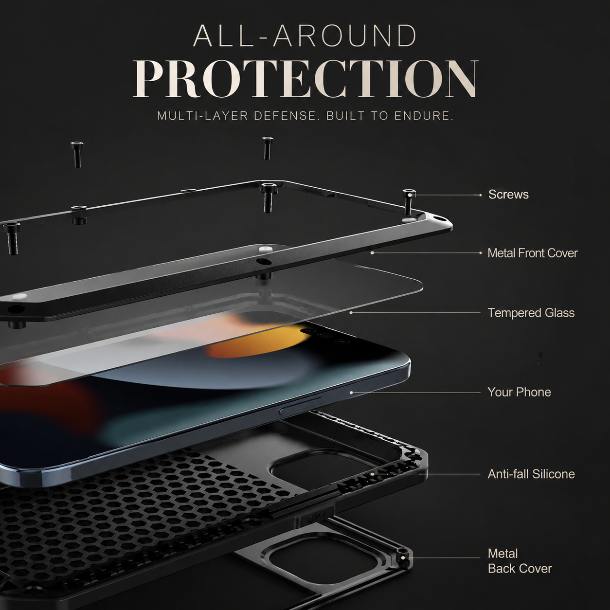 Premium iPhone Case Heavy Duty Aluminum Armor Construction with Camera Lens Protection, Dual Layer Metal TPU Build, Durable Shockproof Design