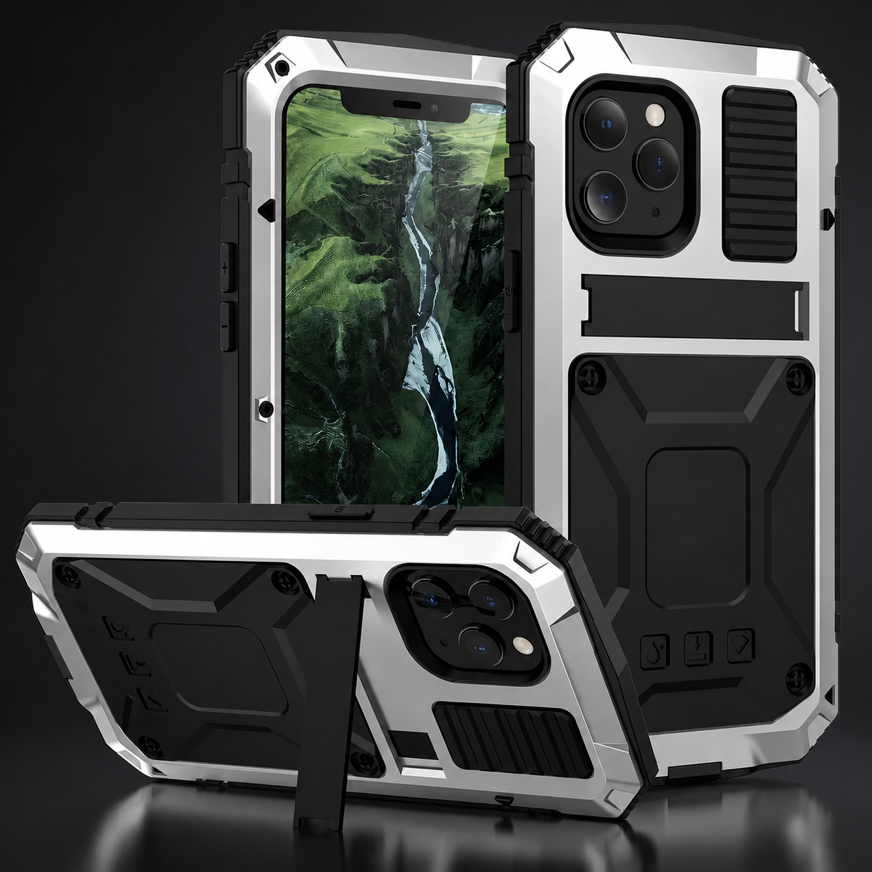 Premium iPhone Case Heavy-Duty Aluminum Armor Cover MagSafe Compatible Shockproof Bumper Screen Guard Dustproof Anti-Fingerprint Secure Grip