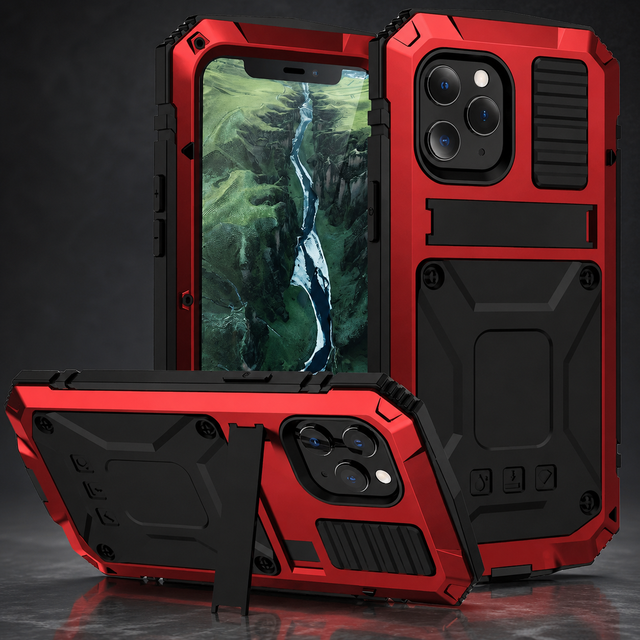 Premium iPhone Case Heavy-Duty Aluminum Armor Cover MagSafe Compatible Shockproof Bumper Screen Guard Dustproof Anti-Fingerprint Secure Grip