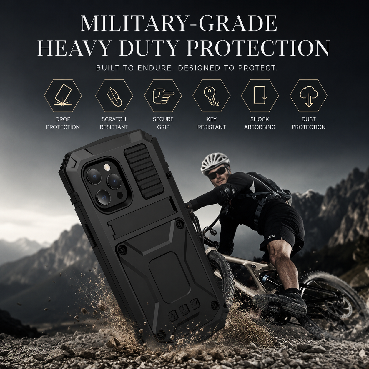 Premium iPhone Case Heavy-Duty Aluminum Armor Cover MagSafe Compatible Shockproof Bumper Screen Guard Dustproof Anti-Fingerprint Secure Grip