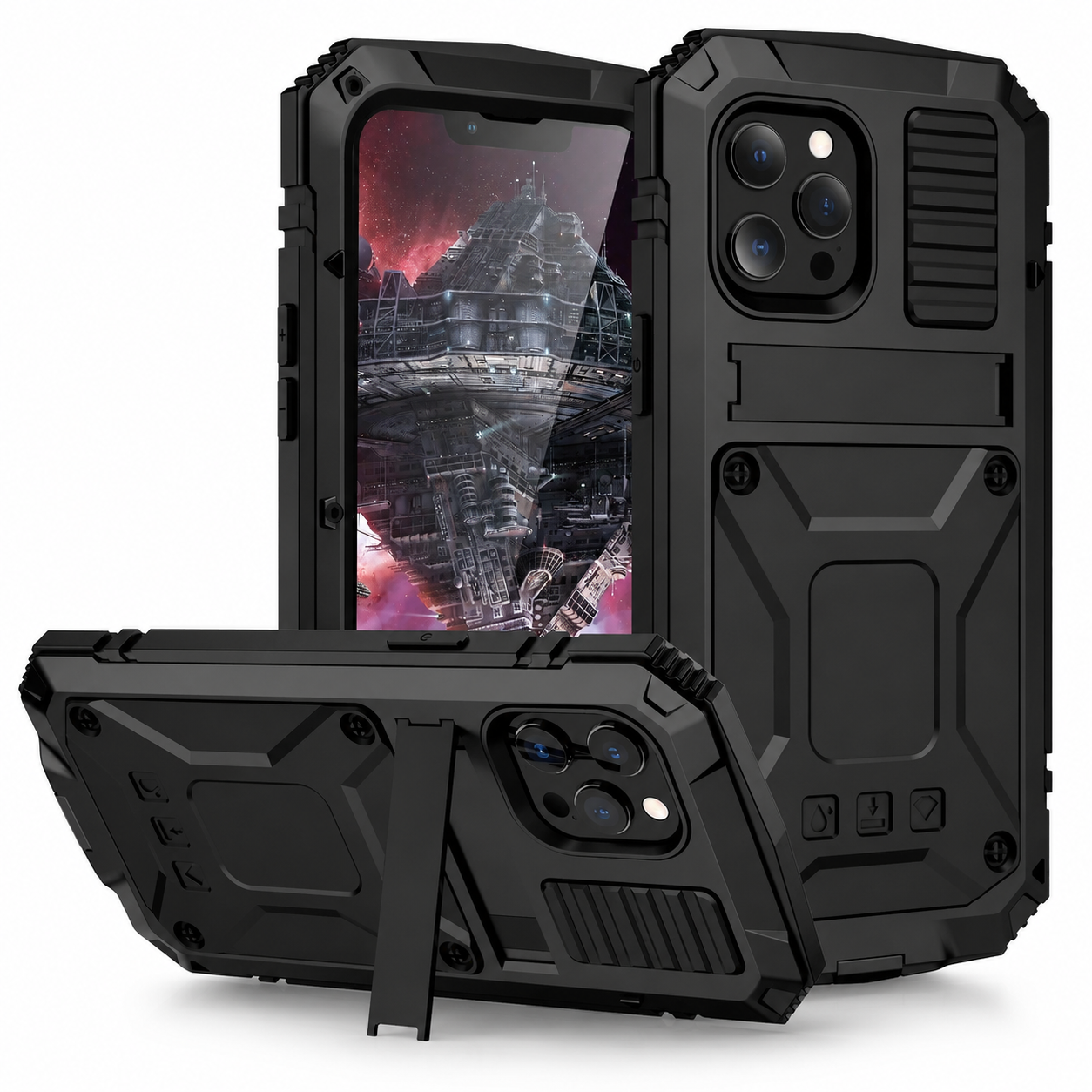 Premium iPhone Case Heavy-Duty Aluminum Armor Cover MagSafe Compatible Shockproof Bumper Screen Guard Dustproof Anti-Fingerprint Secure Grip