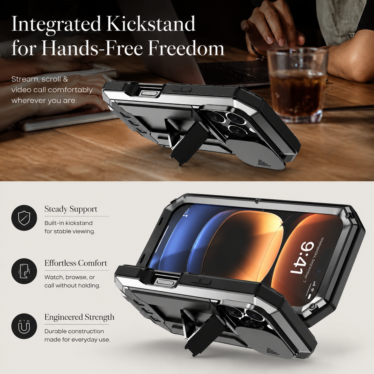 Premium iPhone Case Heavy-Duty Aluminum Metal Cover, Shockproof Protective Design with Built-In Screen Protection, Dustproof Structure and Camera Protection