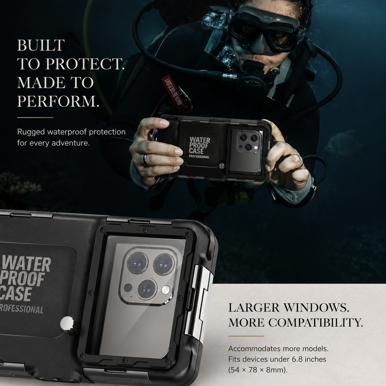 Premium iPhone Case IP68 Waterproof Diving Pouch with Camera Lens Protection, Shockproof PC TPU Construction, Underwater Photography Design