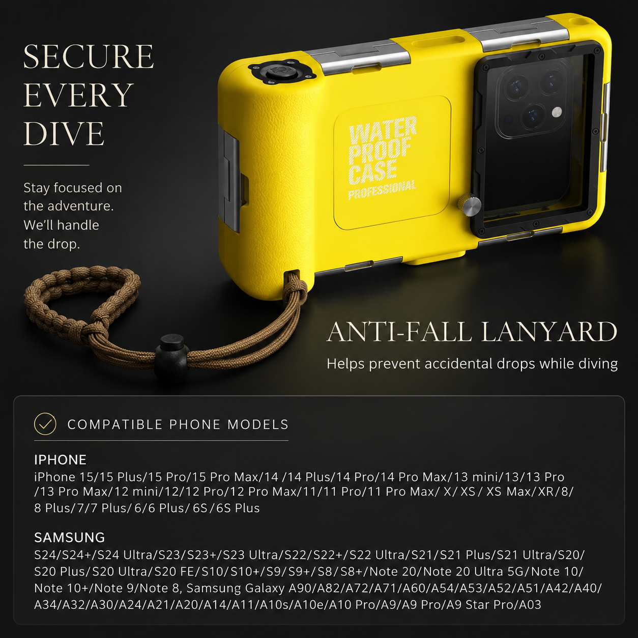 Premium iPhone Case IP68 Waterproof Diving Pouch with Camera Lens Protection, Shockproof PC TPU Construction, Underwater Photography Design