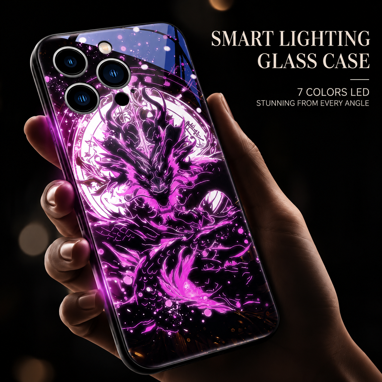 Premium iPhone Case LED Luminous Protective Cover Golden Dragon Design Camera Lens Protection Shockproof Tempered Glass Back Ultra Thin