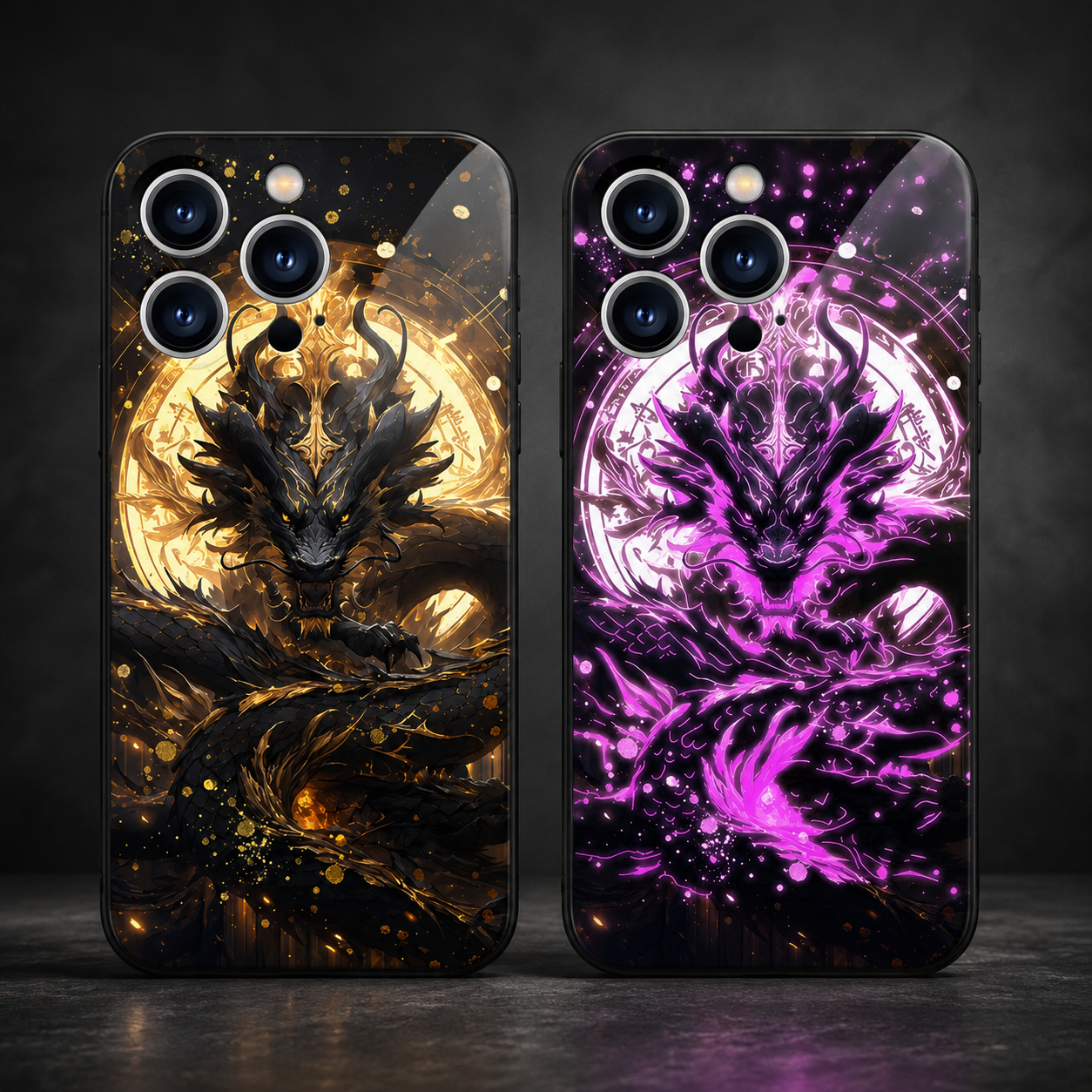 Premium iPhone Case LED Luminous Protective Cover Golden Dragon Design Camera Lens Protection Shockproof Tempered Glass Back Ultra Thin